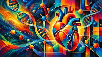 Abstract Human Heart Anatomy With DNA Helix Structure