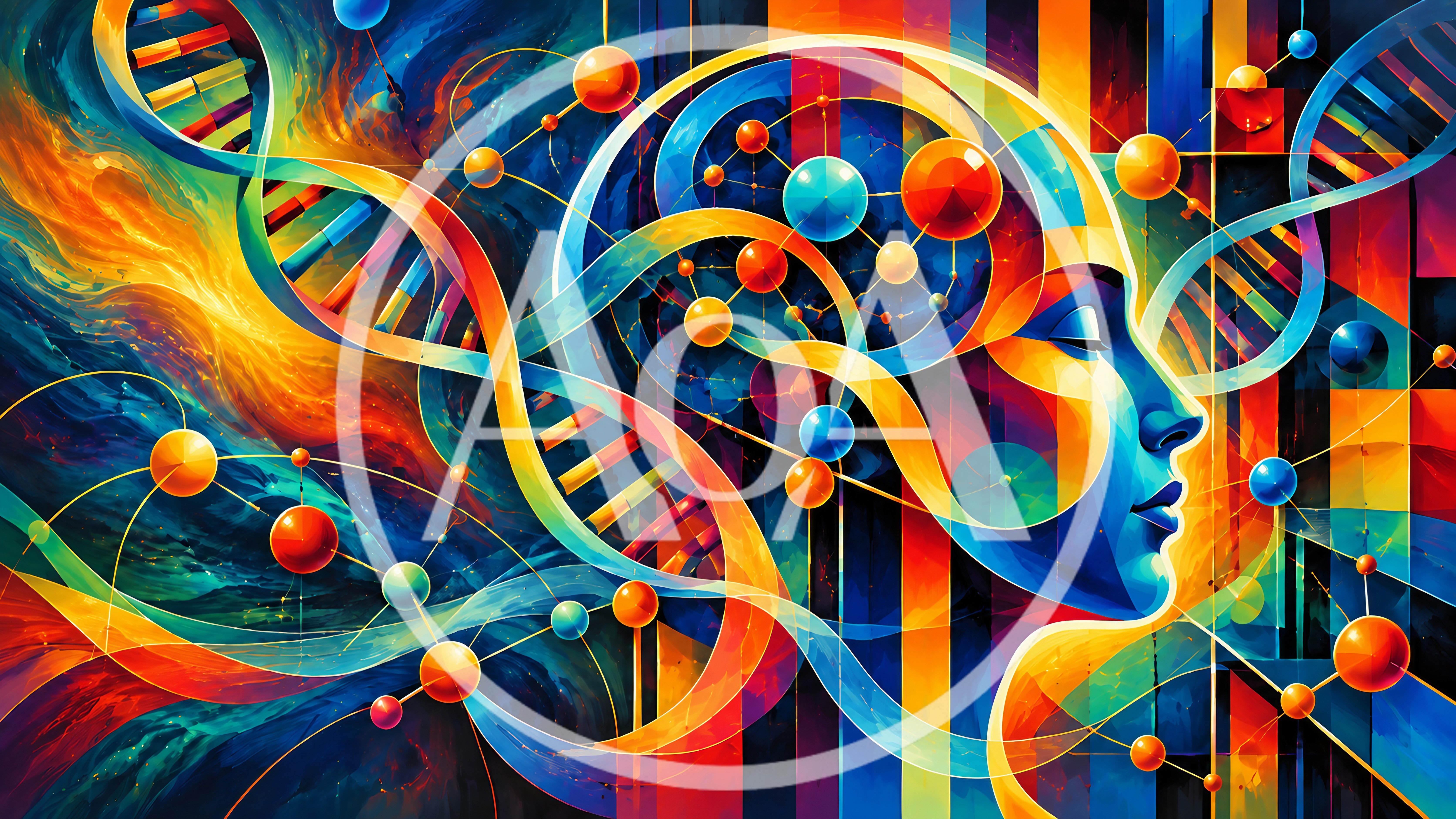 Abstract Human Profile With DNA Helix And Molecular Structures