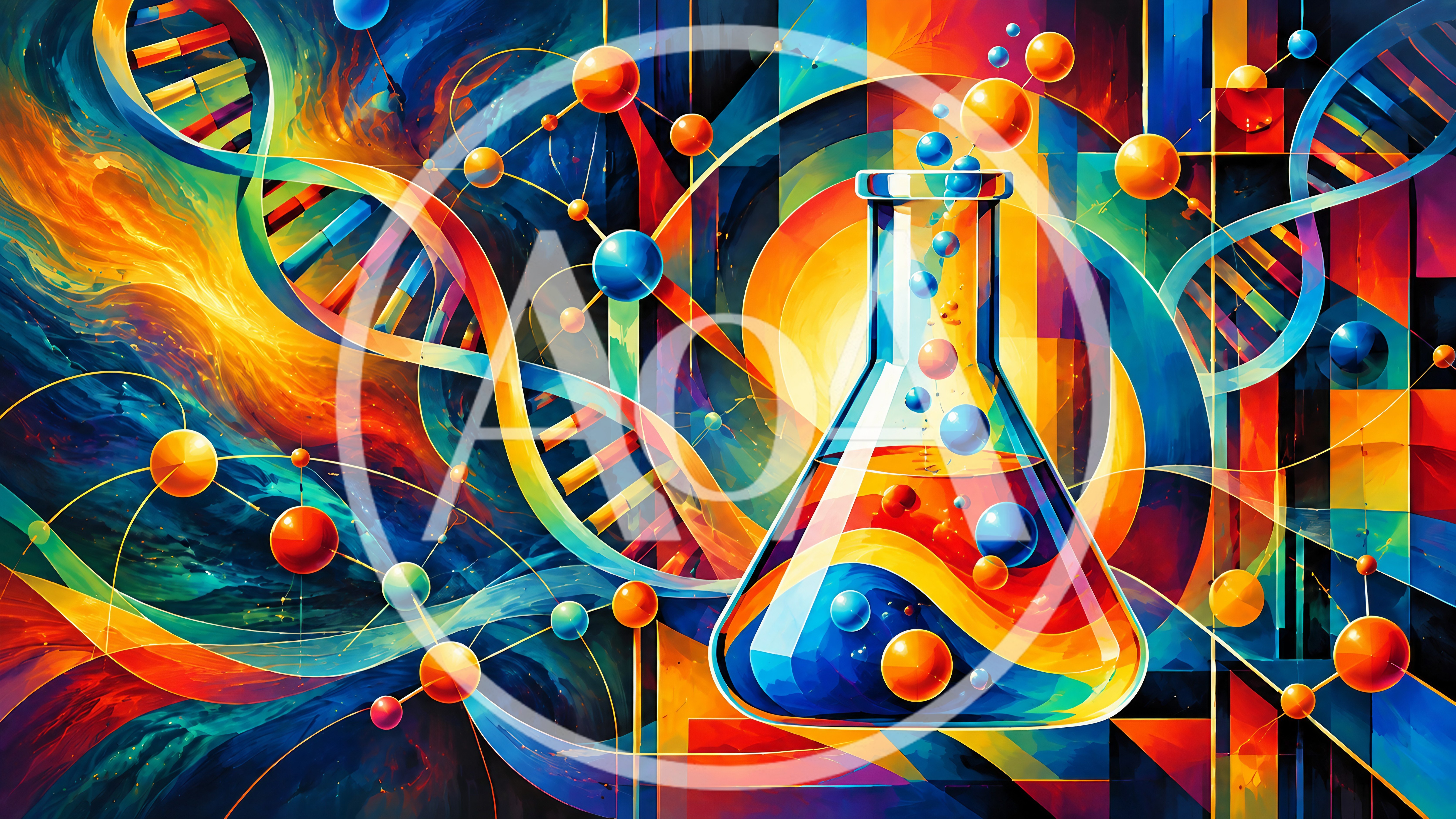 Abstract Science Concept With DNA Helix And Laboratory Flask