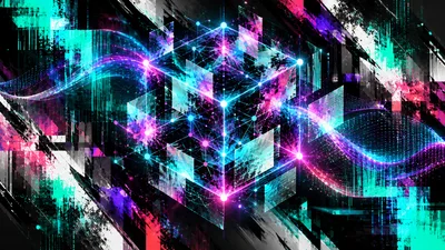 Abstract Digital Cube With Glowing Network Connections