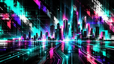 Futuristic Cyberpunk Cityscape With Digital Circuitry Reflections
