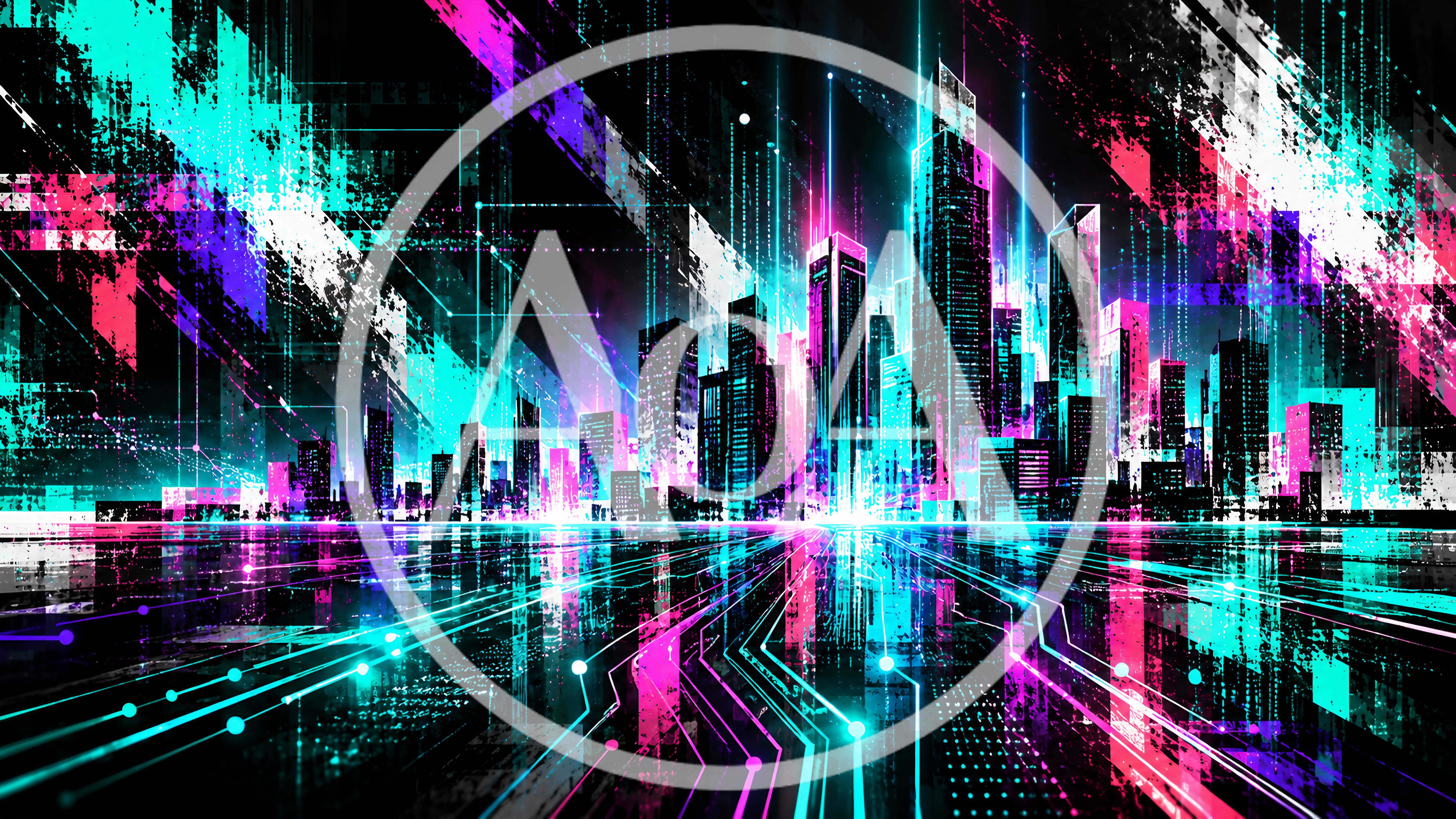 Futuristic Cyberpunk Cityscape With Digital Circuitry Reflections