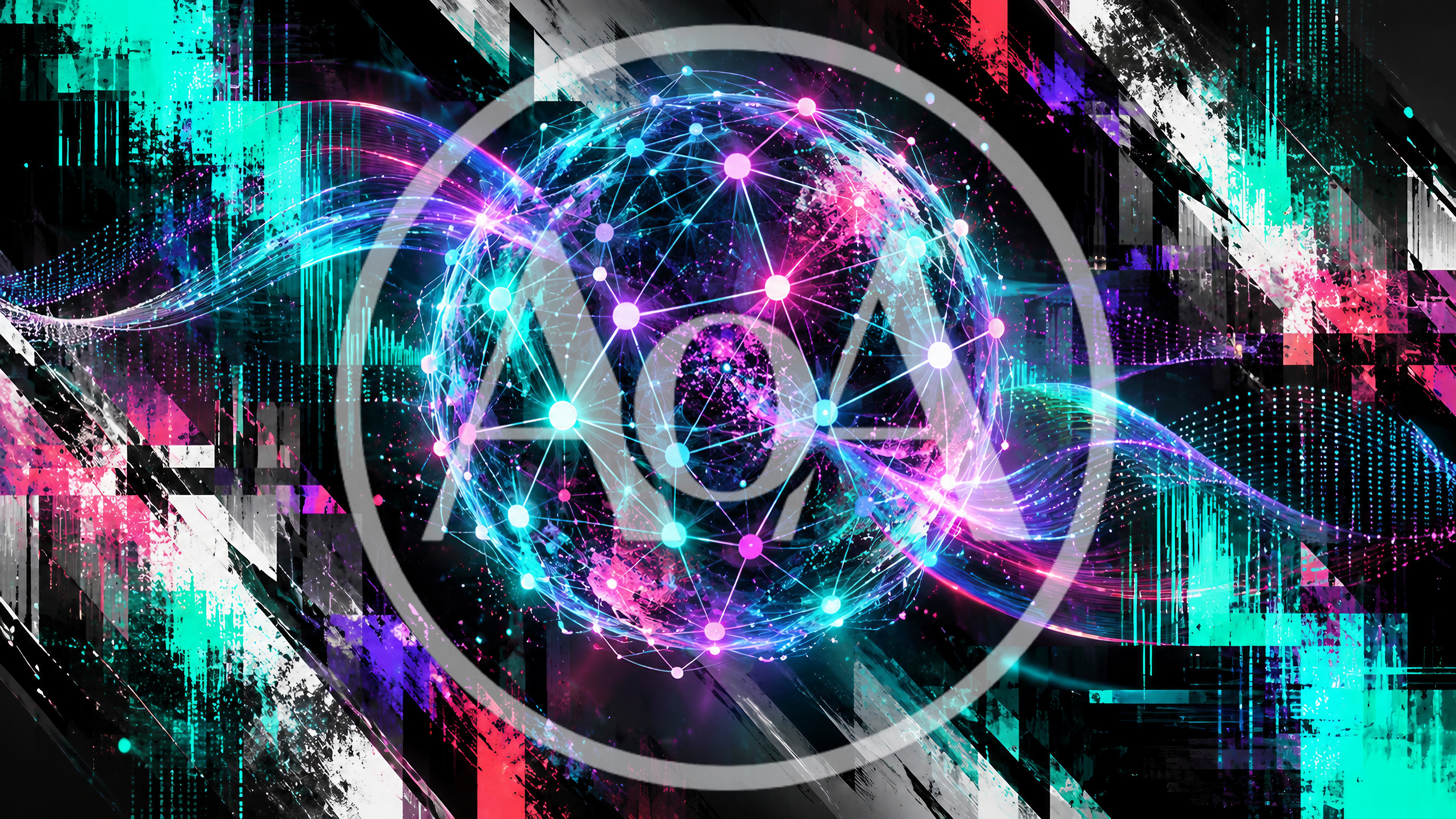 Digital Network Globe With Glitch Art Background