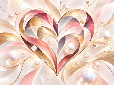 Abstract Heart Shape With Pearls And Gold Accents