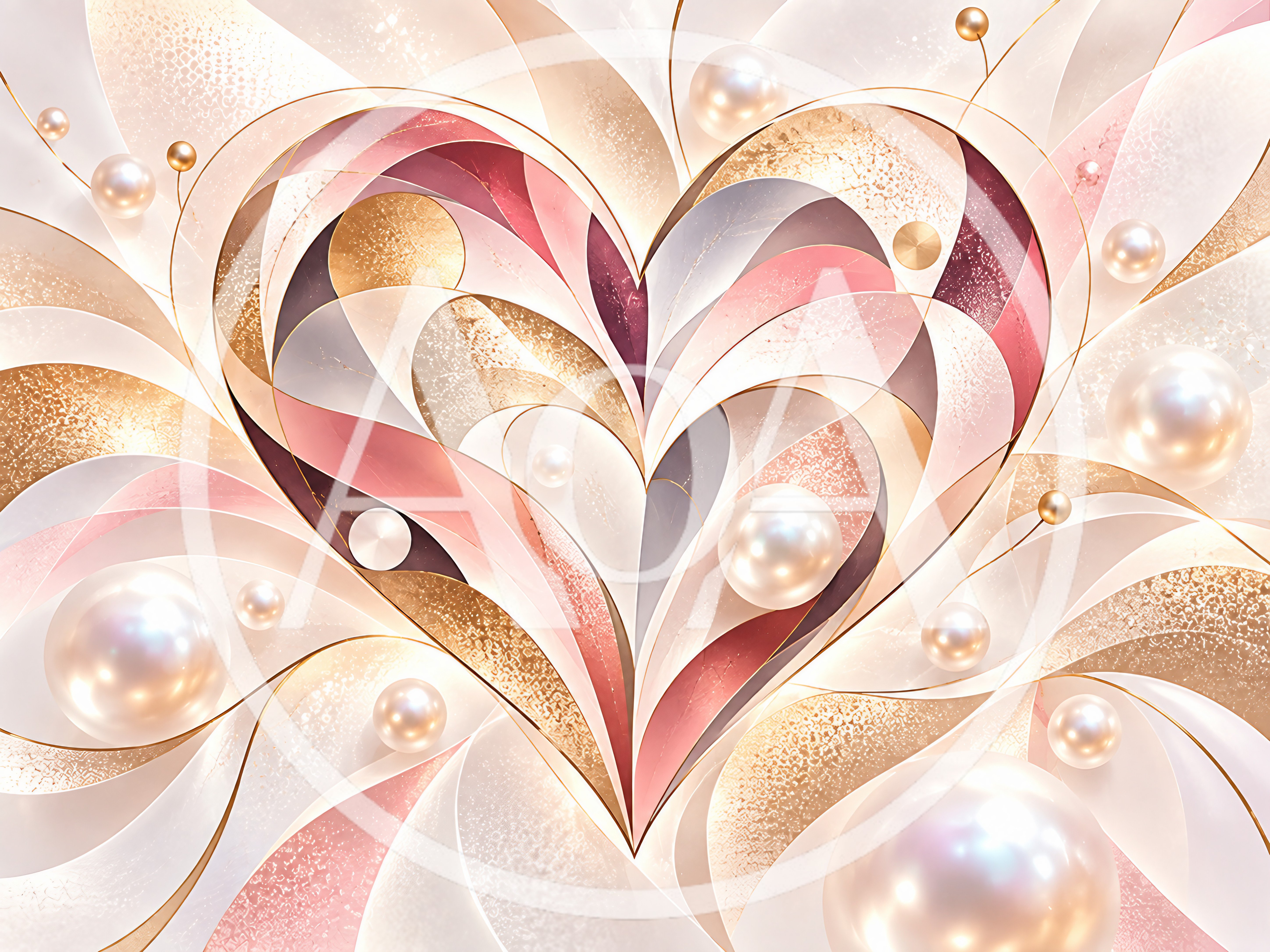 Abstract Heart Shape With Pearls And Gold Accents