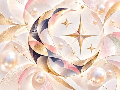 Abstract Celestial Moon and Stars with Floating Pearls