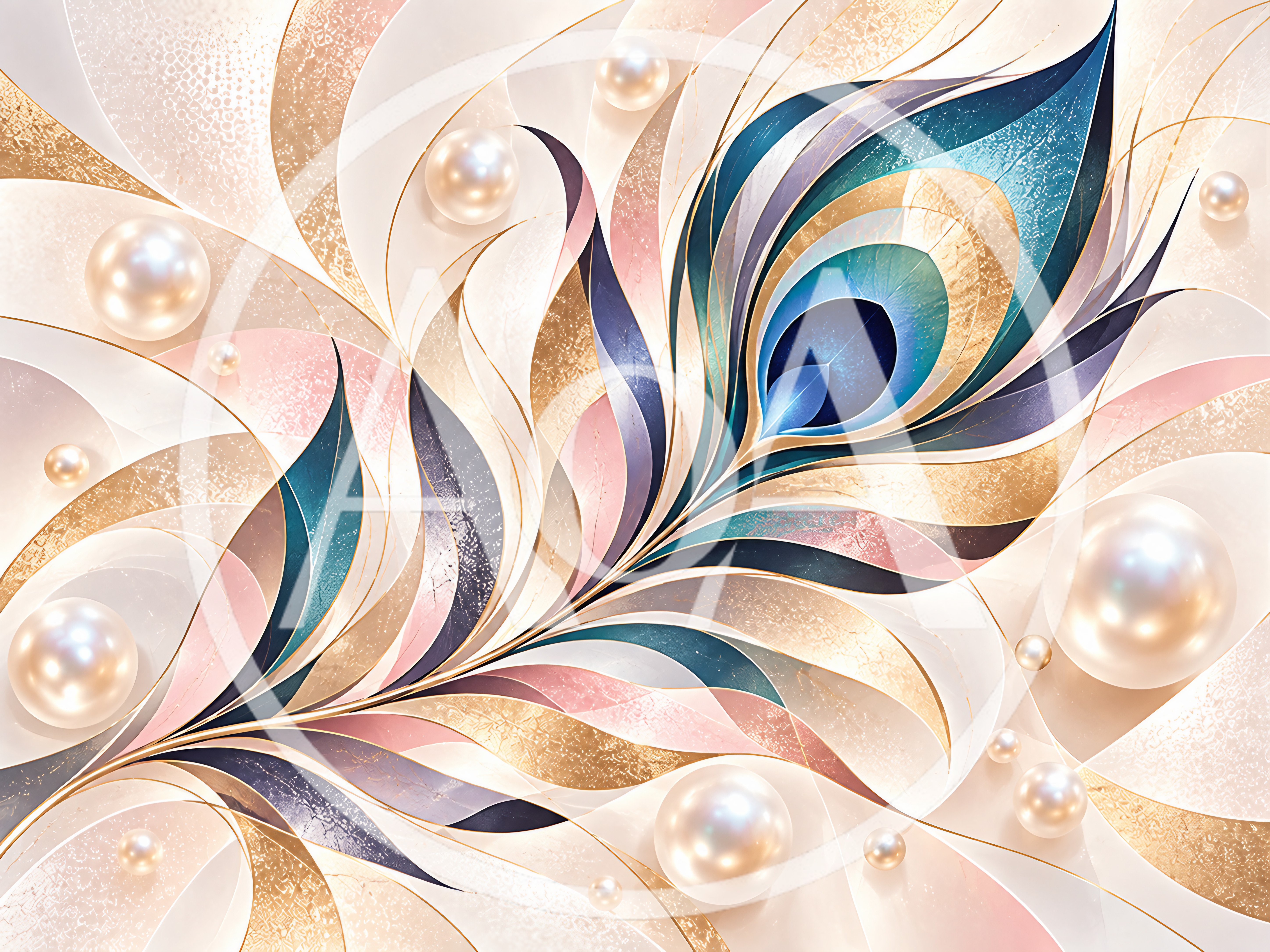 Abstract Peacock Feather Art With Pearls