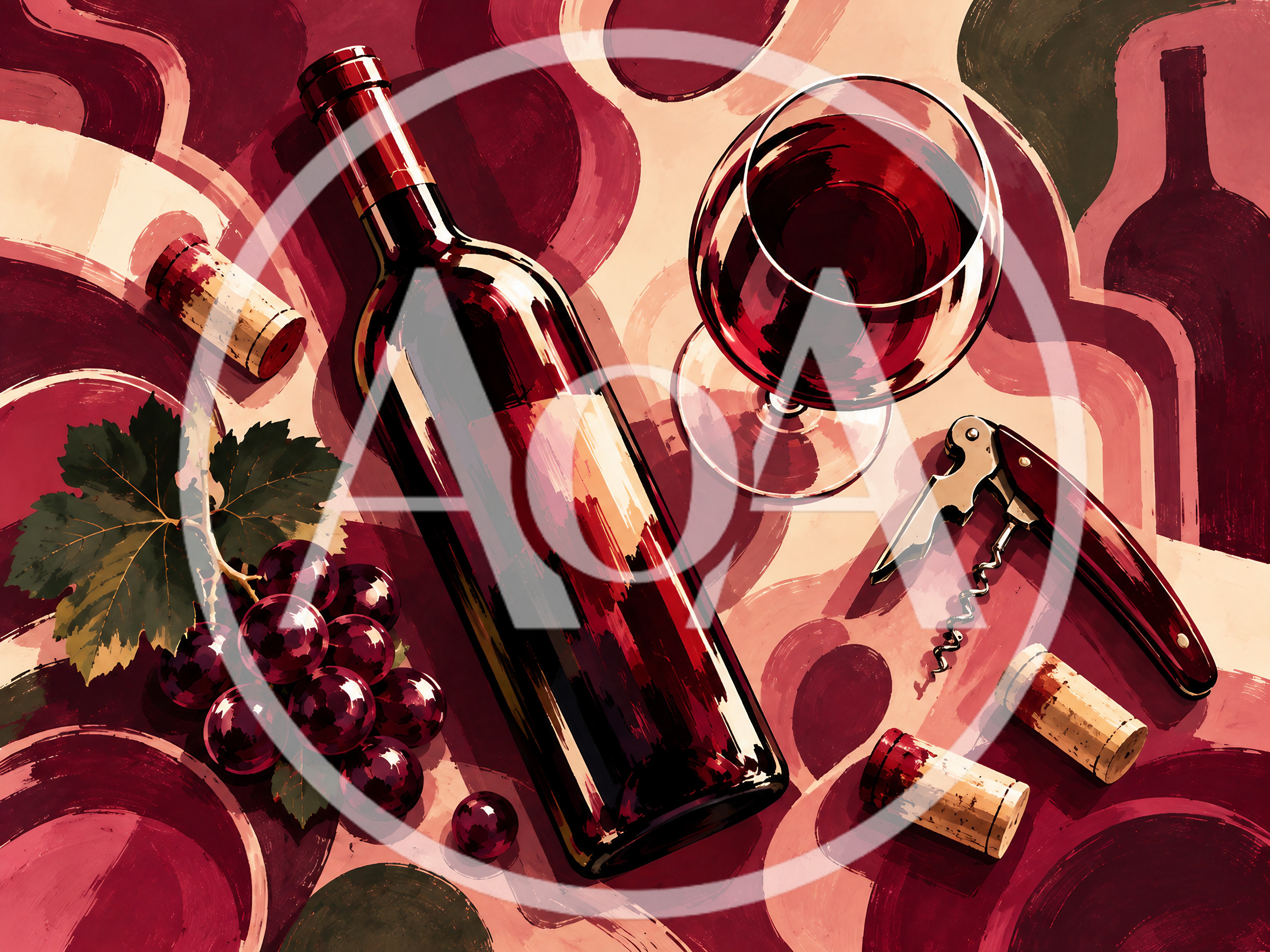 Red Wine Bottle Glass And Grapes Still Life