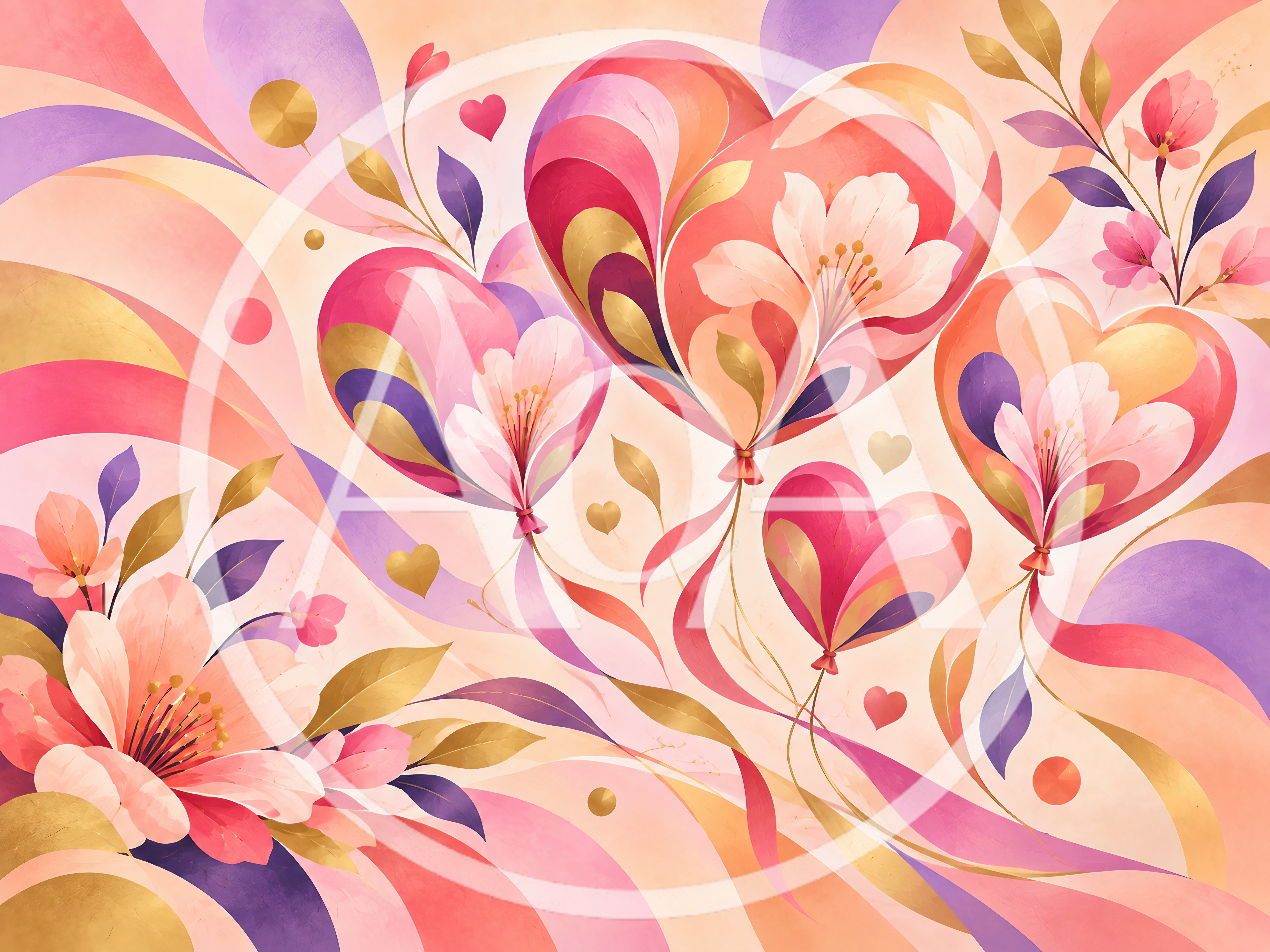 Abstract Watercolor Illustration Of Heart Shaped Floral Balloons