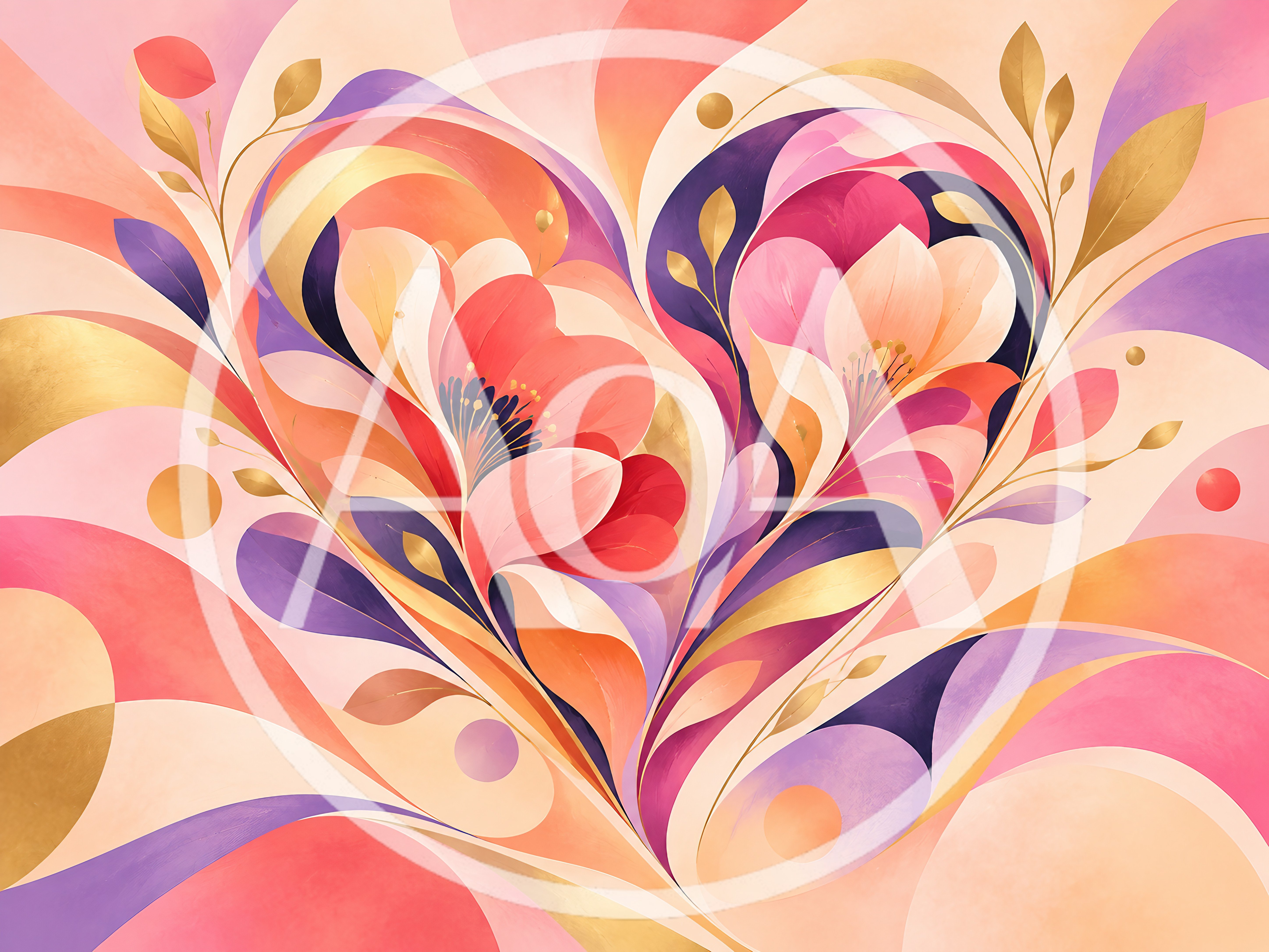 Abstract Floral Heart Illustration With Gold Accents