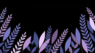 Purple Botanical Leaves Pattern on Black Background