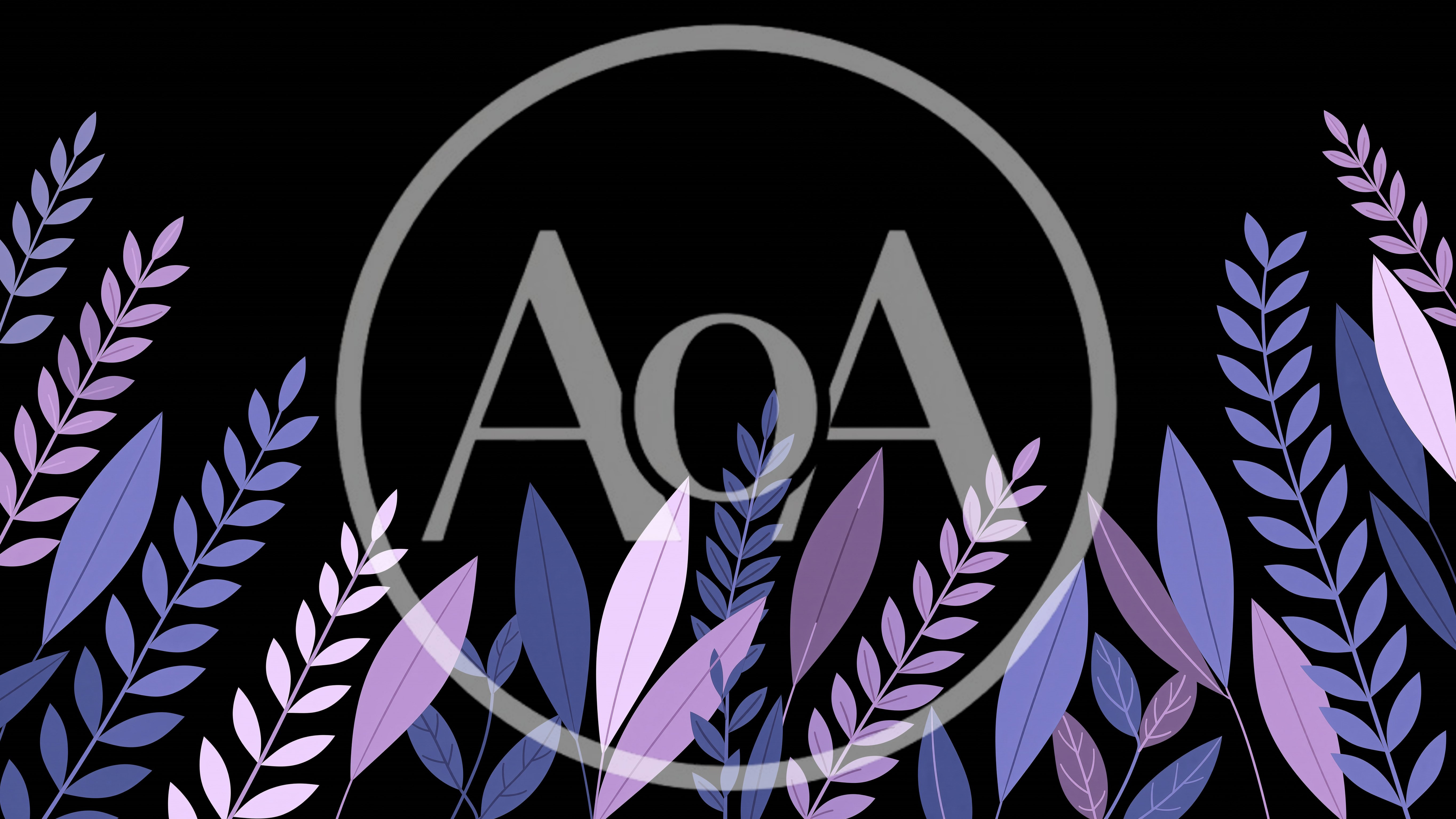 Purple Botanical Leaves Pattern on Black Background