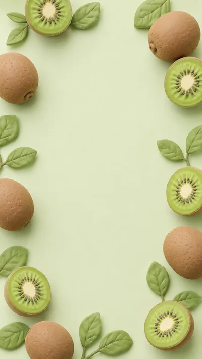 Kiwi Fruit Border Frame on Pastel Green Background
