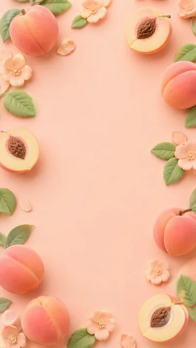 Peach Fruit And Blossom Floral Border Frame