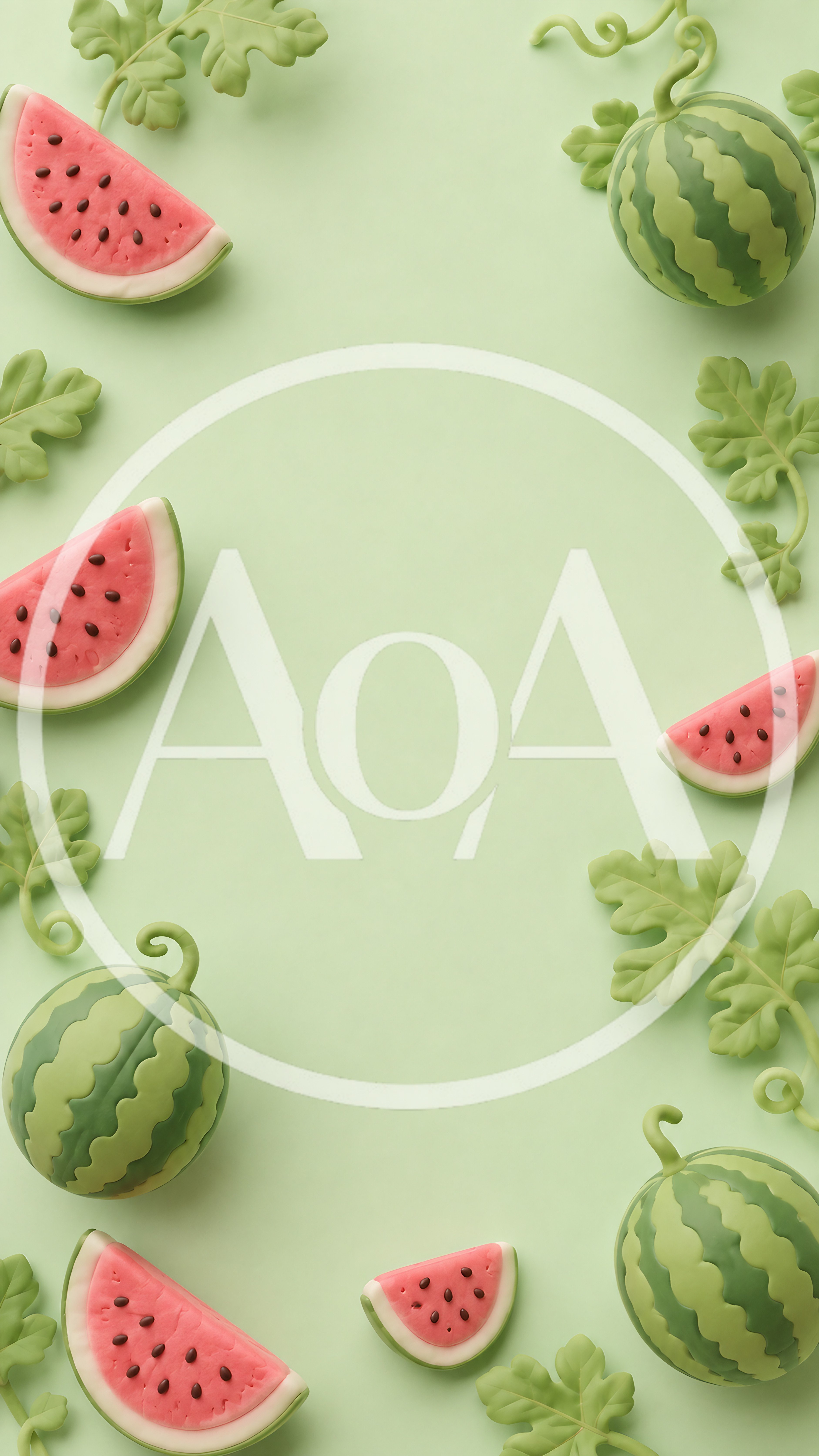 Watermelon Slices and Whole Melons on Pastel Green Background