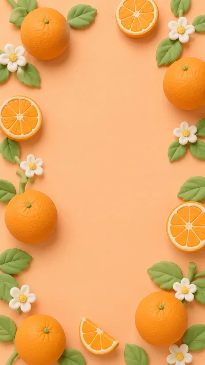 Orange Fruit Border Frame on Pastel Background