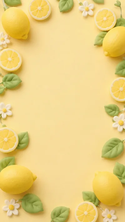 Lemon Fruit Border Frame on Yellow Background