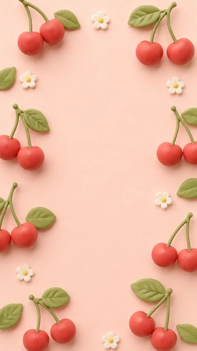 Cute Cherry And Flower Pattern On Pastel Pink Background