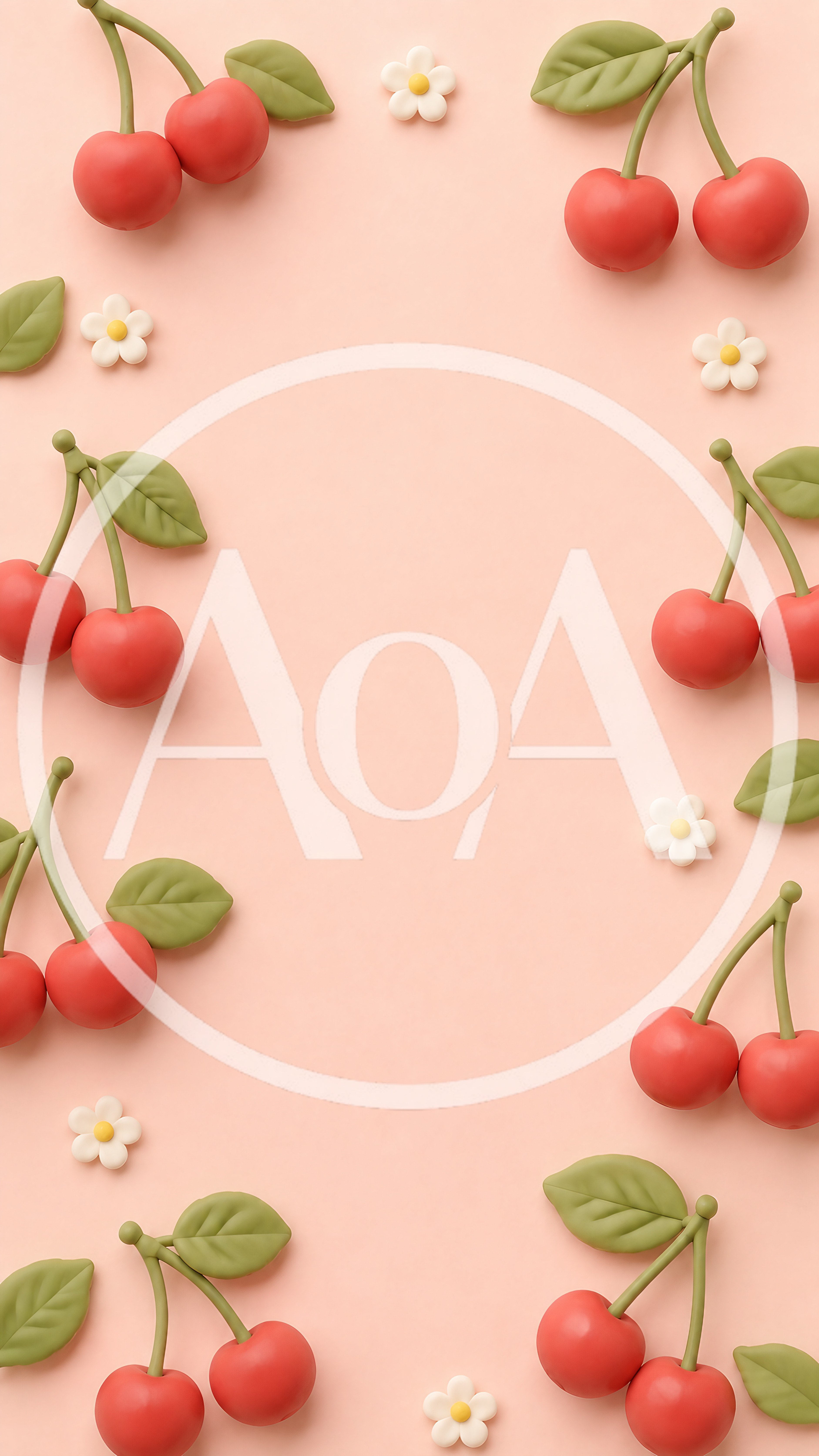 Cute Cherry And Flower Pattern On Pastel Pink Background