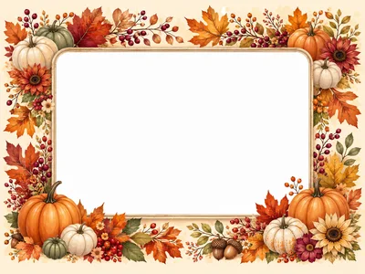 Autumn Harvest Decorative Frame With Pumpkins And Leaves