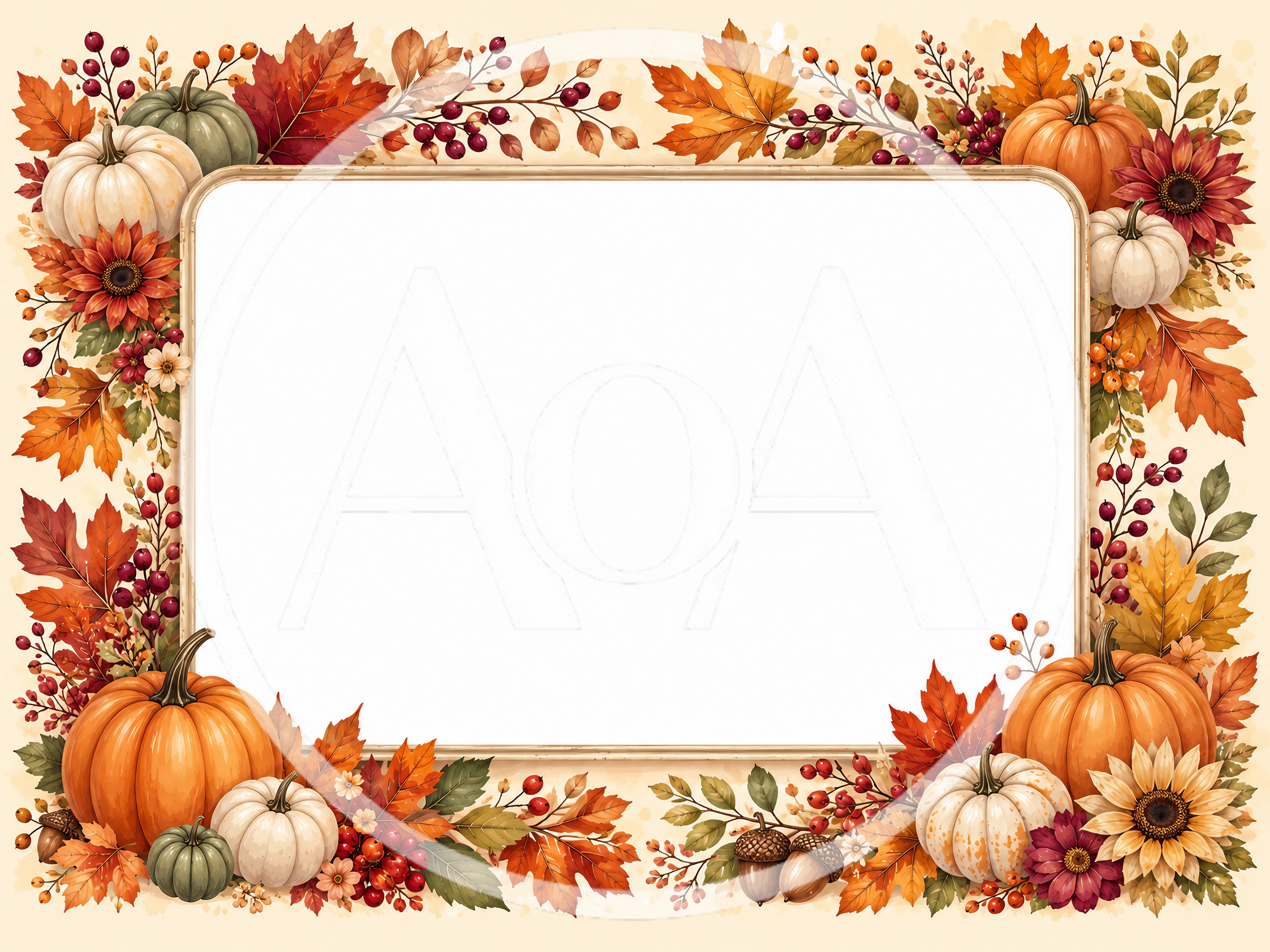 Autumn Harvest Decorative Frame With Pumpkins And Leaves
