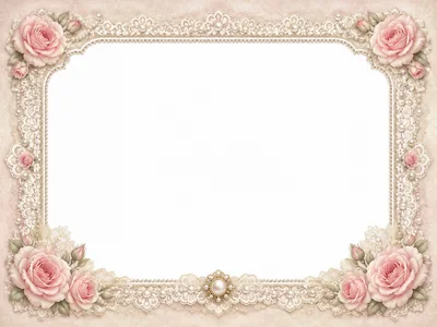 Elegant Vintage Floral Lace Frame With Pink Roses