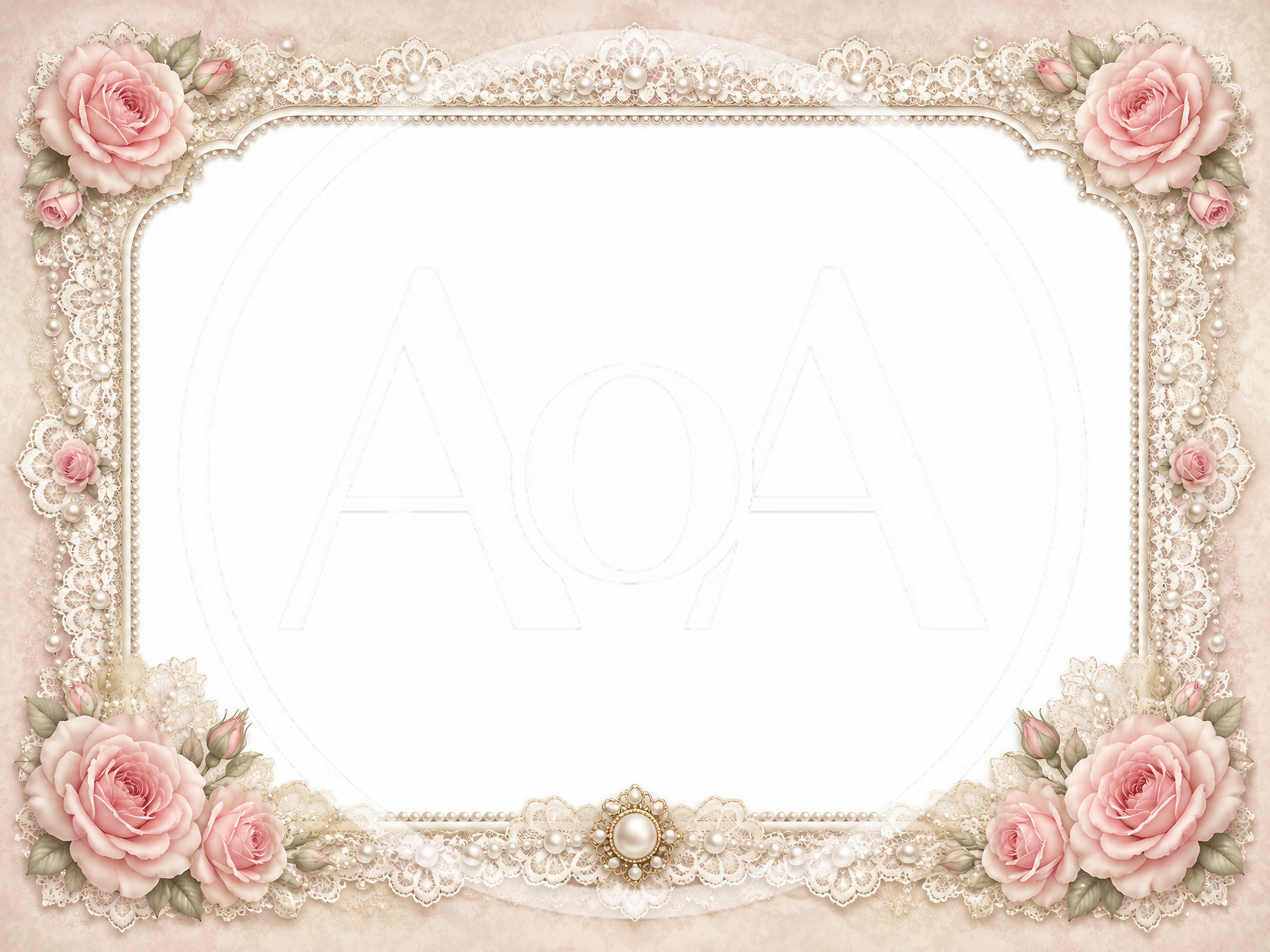 Elegant Vintage Floral Lace Frame With Pink Roses