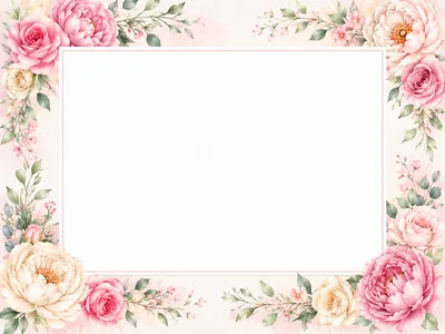 Floral Watercolor Frame With Peonies And Roses