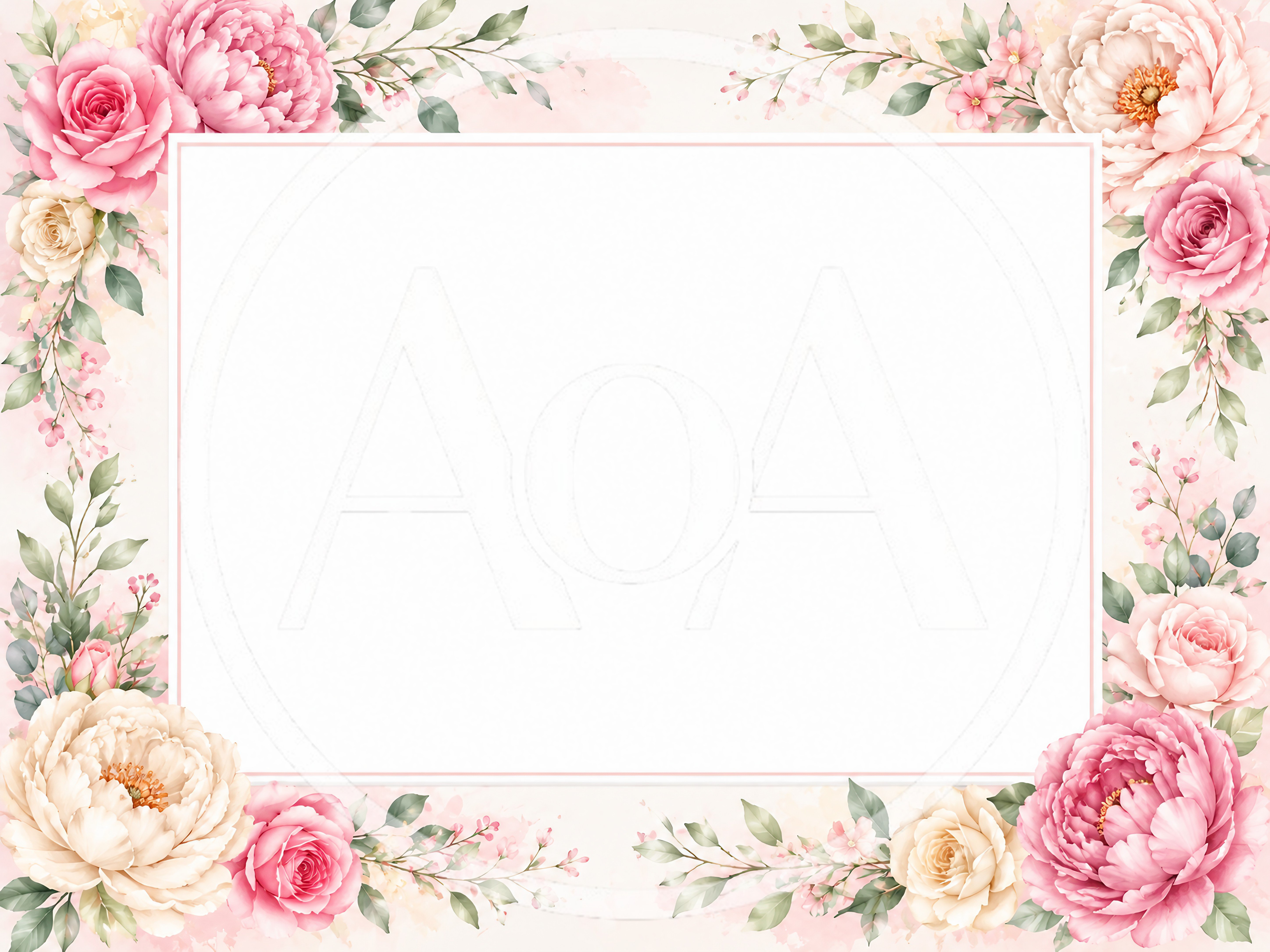 Floral Watercolor Frame With Peonies And Roses