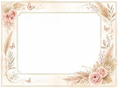Boho Floral Wedding Invitation Frame With Butterflies