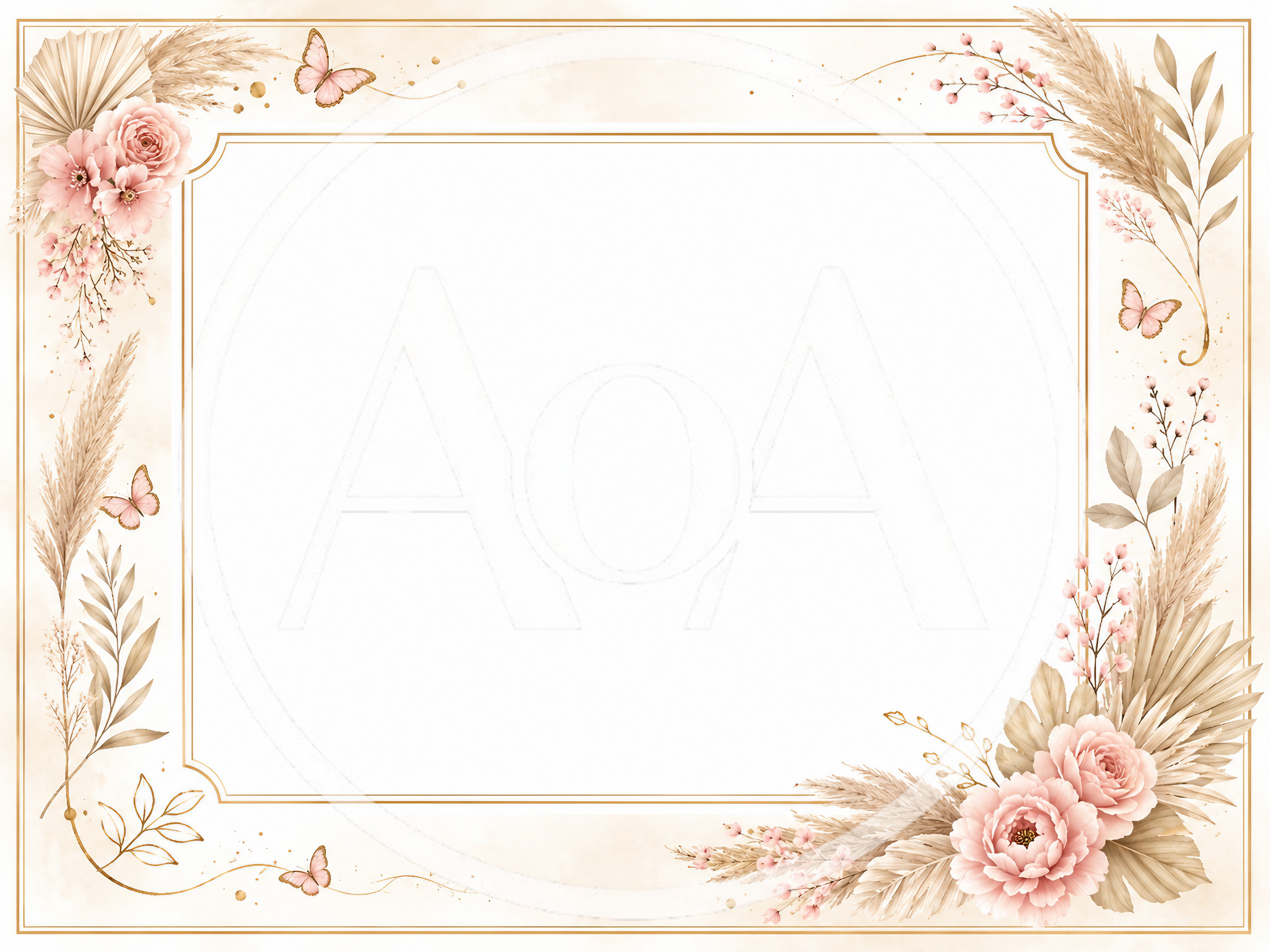 Boho Floral Wedding Invitation Frame With Butterflies