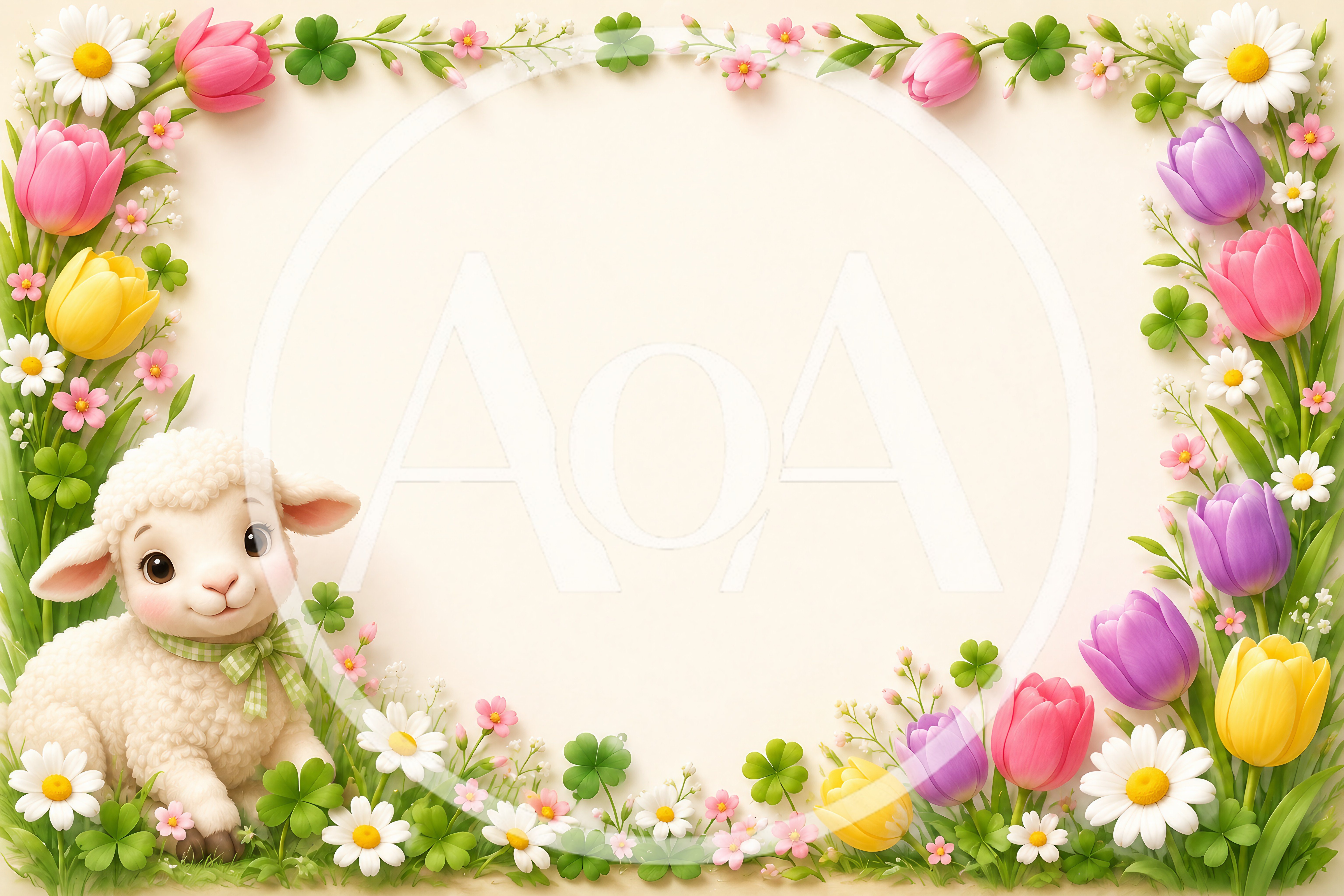 Cute Lamb Surrounded By Spring Flowers Frame