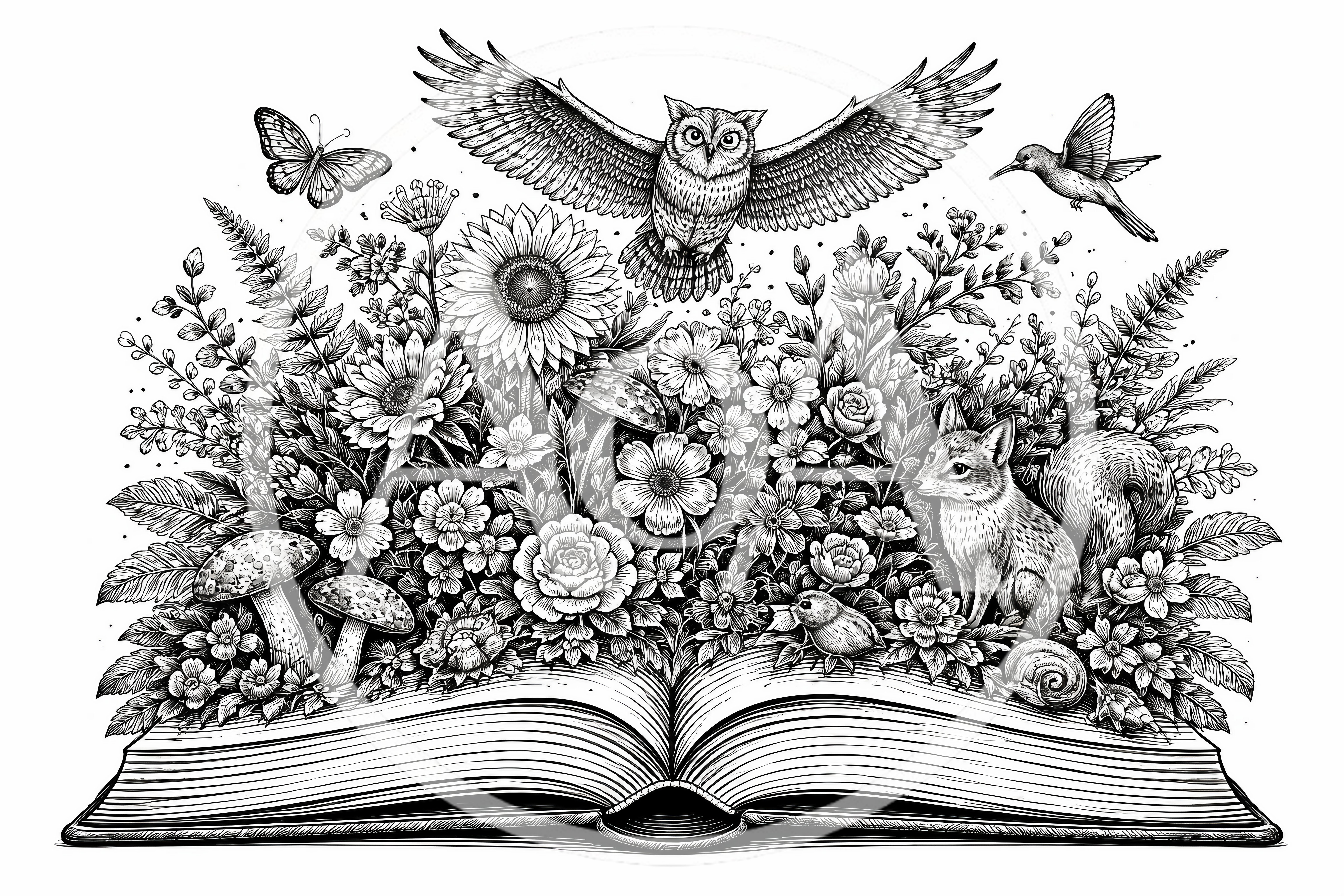 Enchanted Nature Illustration With Animals And Flowers