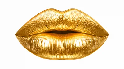 Golden Lips With Metallic Texture On White Background