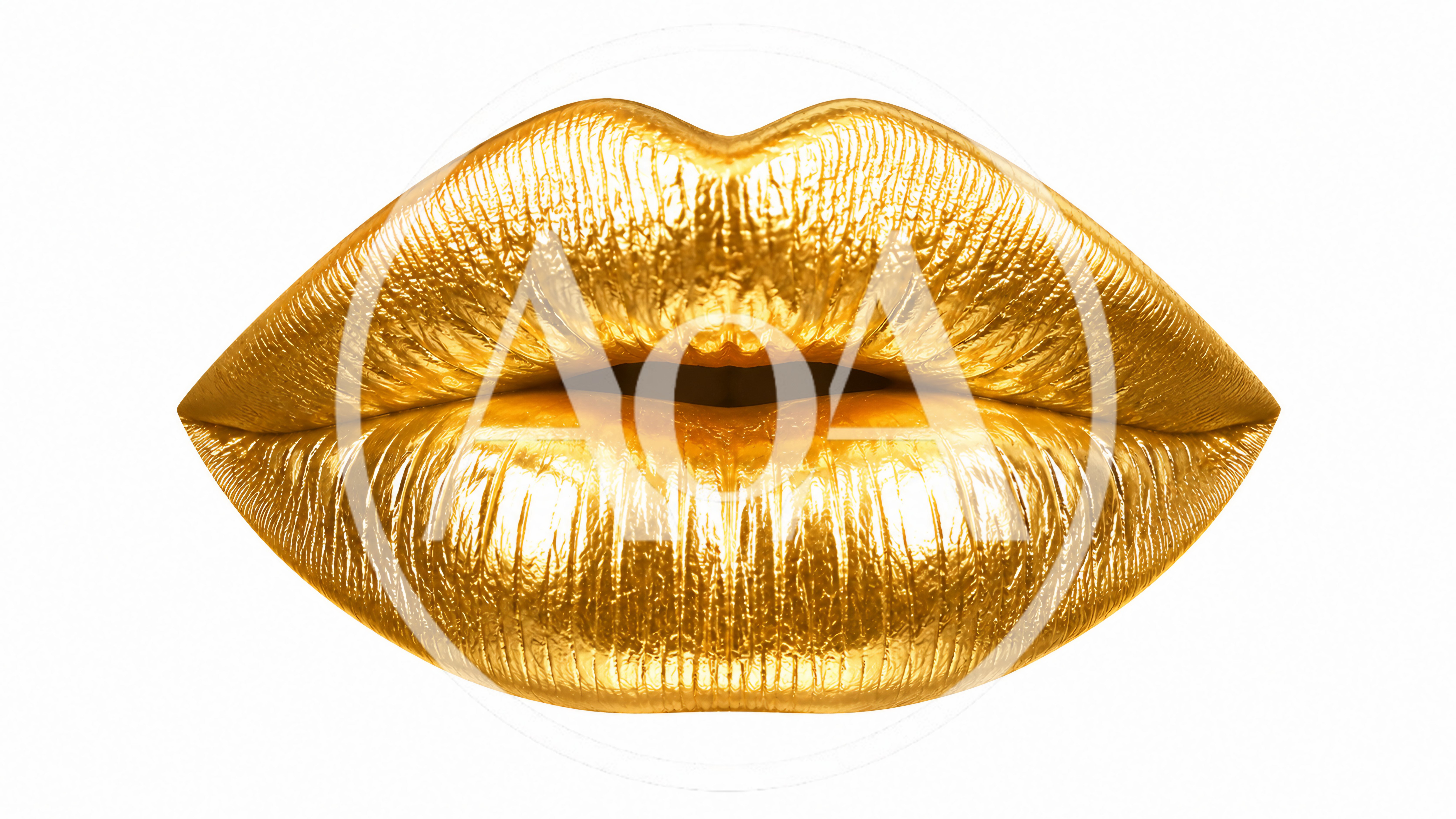 Golden Lips With Metallic Texture On White Background
