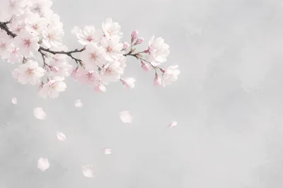 Cherry Blossom Branch With Falling Petals