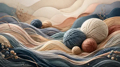 Abstract Yarn Ball Landscape With Soft Textures