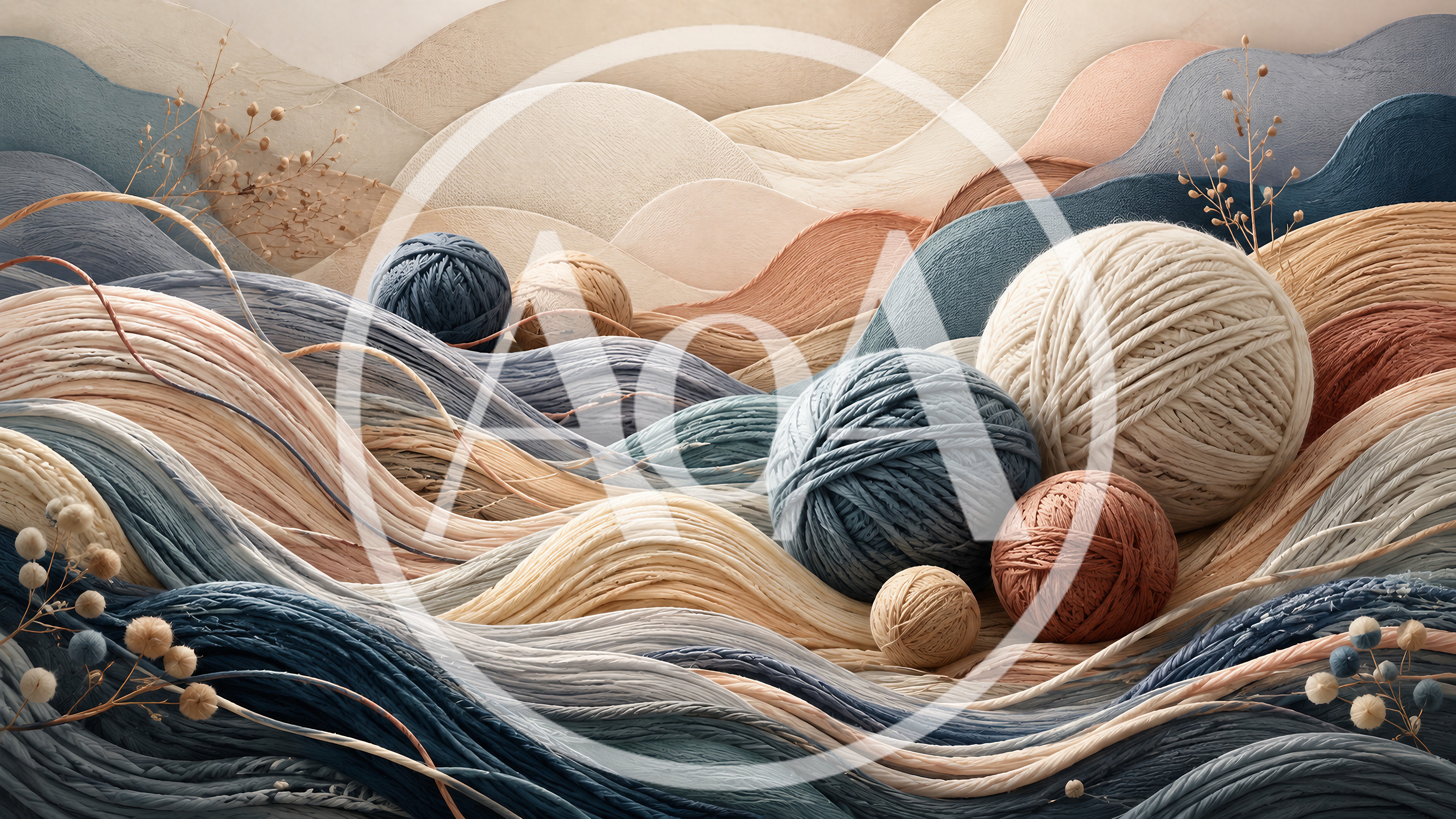 Abstract Yarn Ball Landscape With Soft Textures