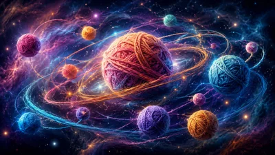 Yarn Ball Solar System In Deep Space