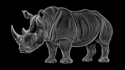 Stylized Digital Illustration Of A Rhinoceros