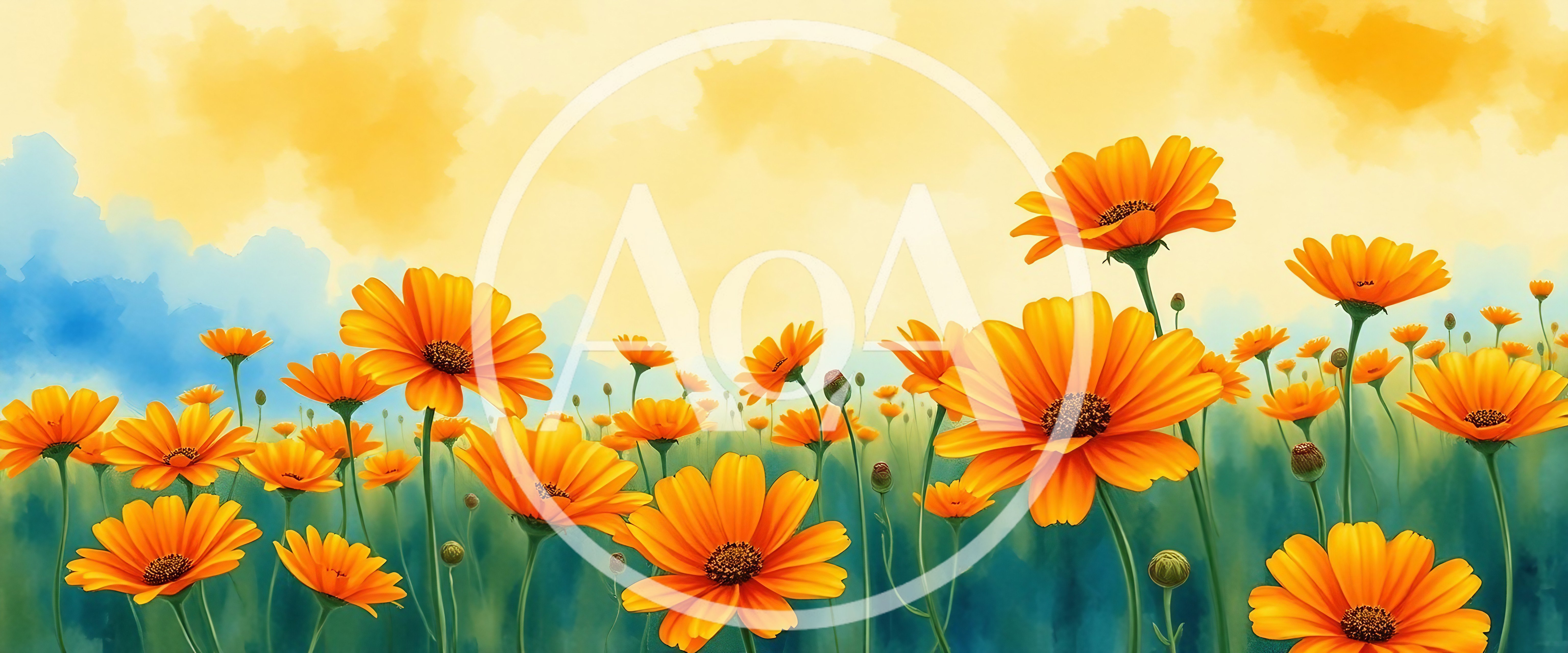 Watercolor Painting Of Vibrant Orange Calendula Flowers
