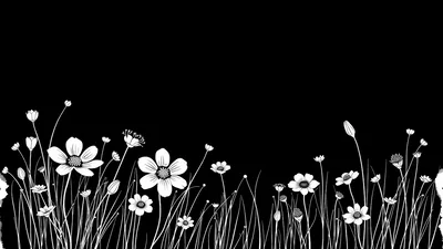 Black And White Floral Meadow Silhouette Illustration
