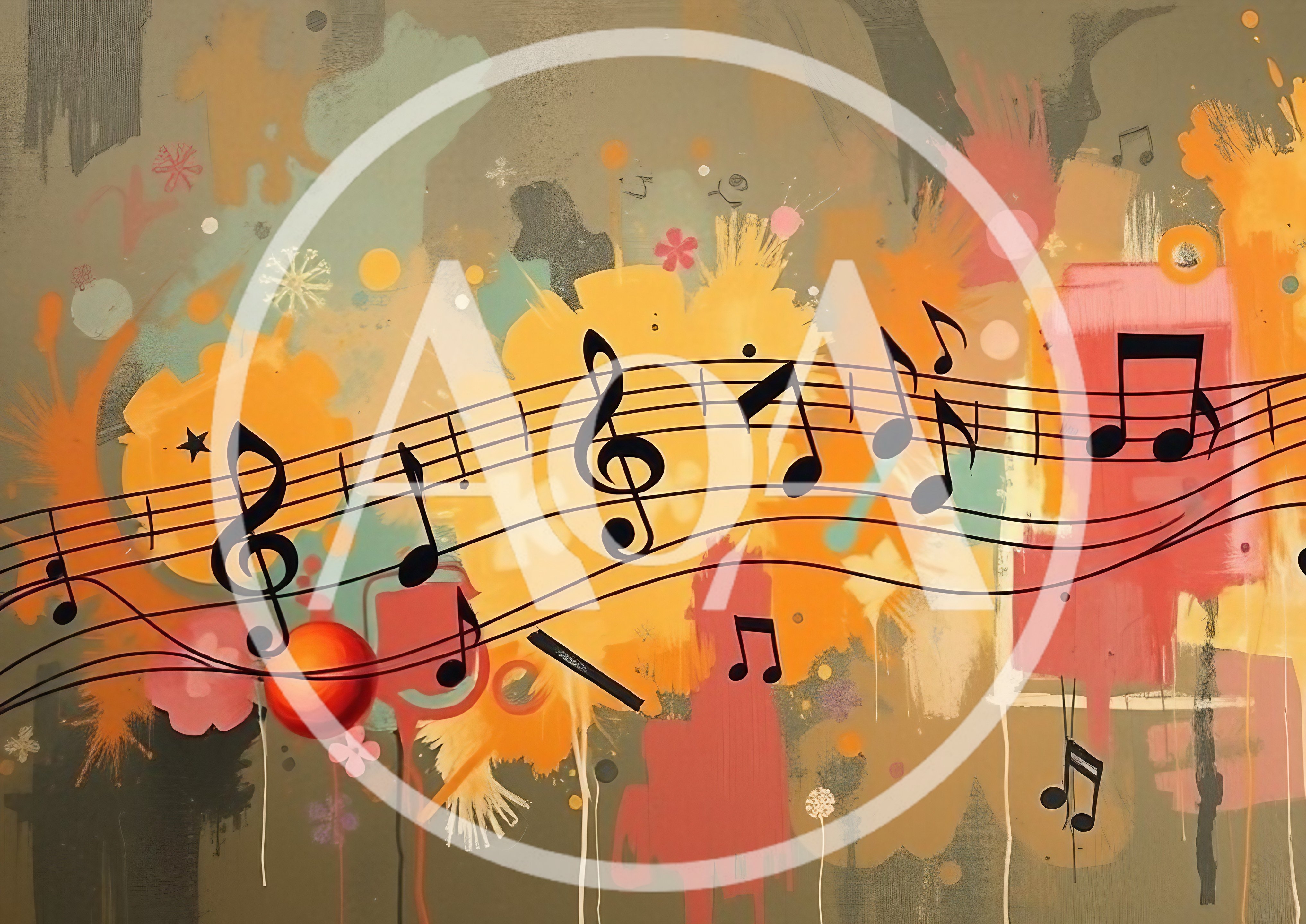 Abstract Musical Notes On Colorful Painted Background