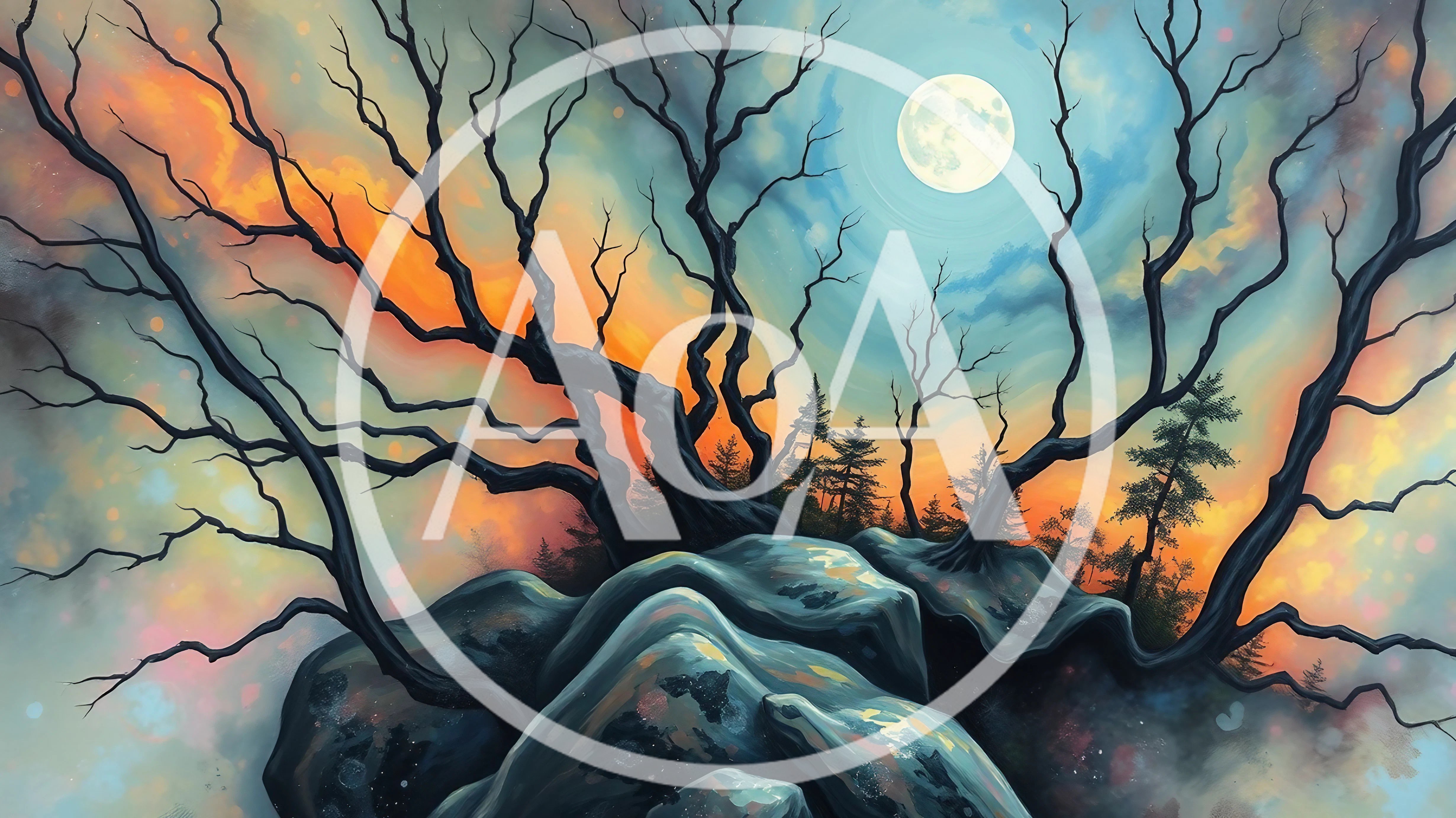 Surreal Landscape With Bare Trees And Full Moon