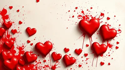 Red Hearts With Paint Splatter Background