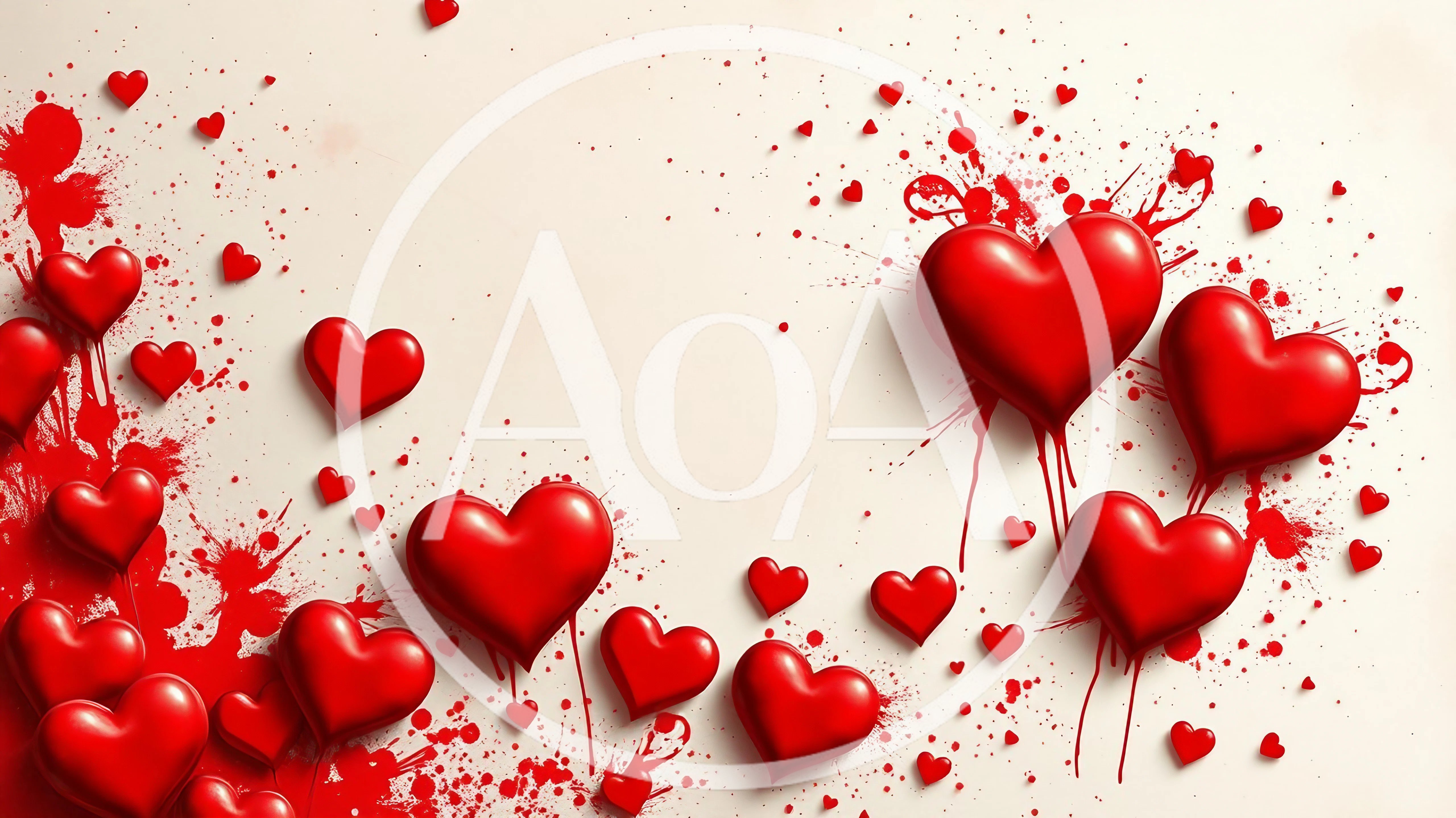 Red Hearts With Paint Splatter Background
