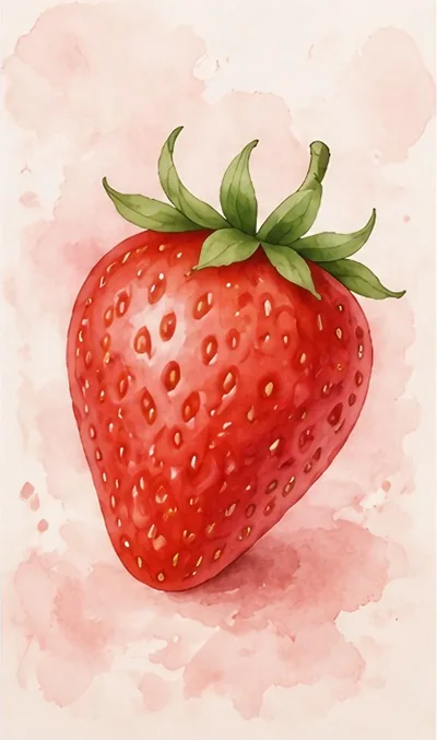Watercolor Illustration Of A Single Ripe Strawberry
