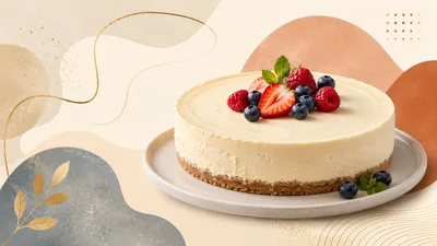 Creamy Cheesecake Topped With Fresh Berries On A Plate