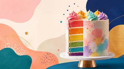 Rainbow Layer Cake on a Marble Cake Stand