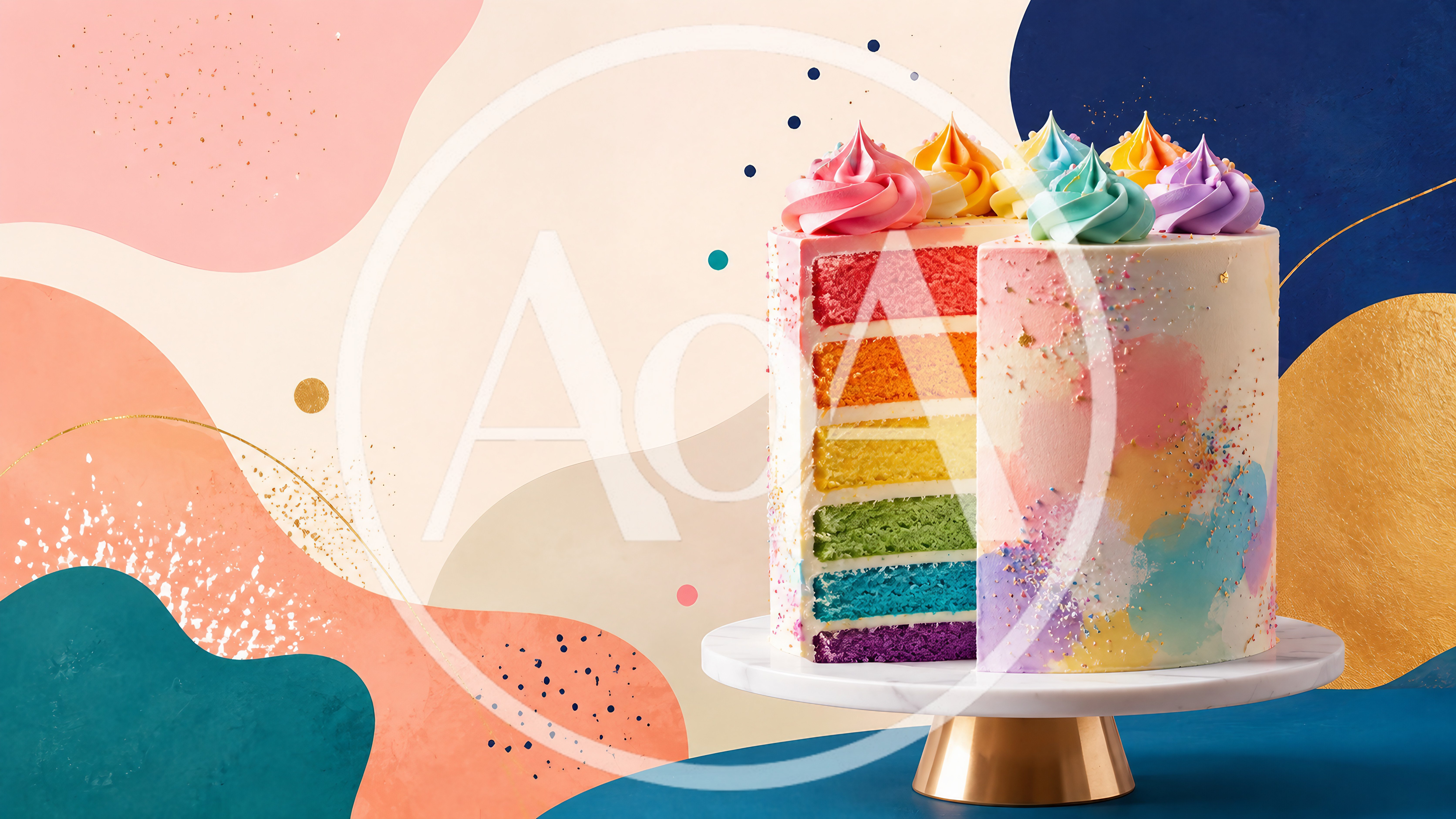 Rainbow Layer Cake on a Marble Cake Stand